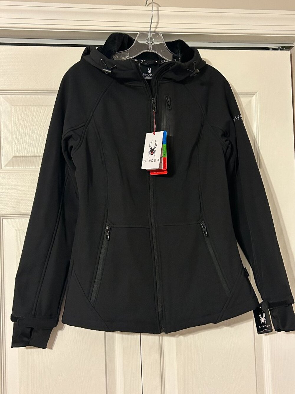 NWT Womens SPYDER Sz S Black Faux Fur Lined Hooded Jacket NEW
